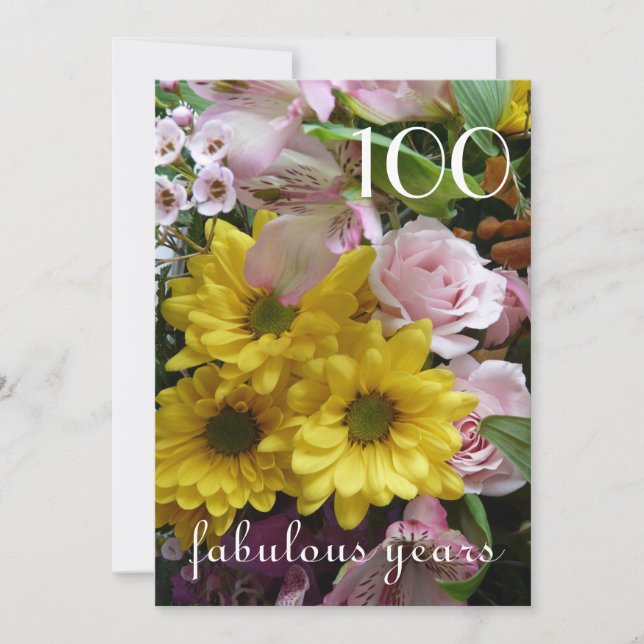 Convite 100ª Celebração de Aniversário!-Floral Rosa e Amar (Frente)