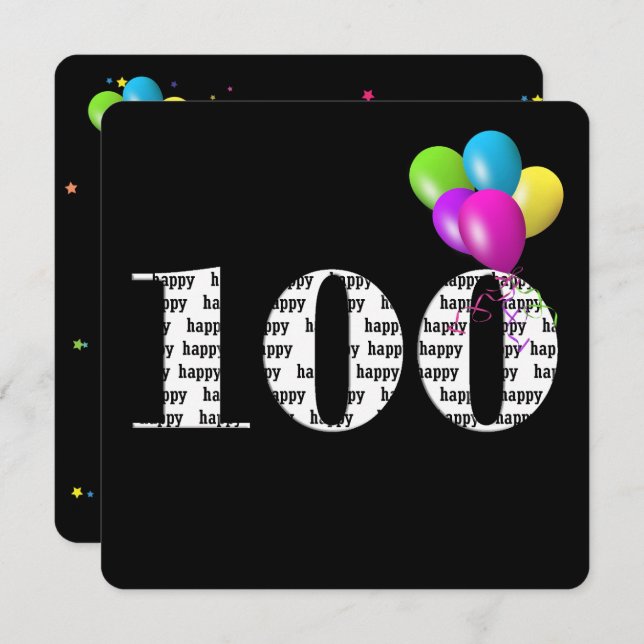 Convite 100ª Festa de aniversário com cacho de balão (Frente/Verso)