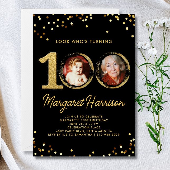 Convite 100ª Festa de aniversário de fotografia Glitter Co (Criador carregado)