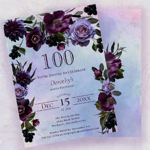 Convite 100º Aniversário Flor Gótico Púrpura