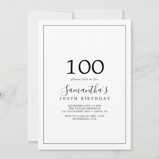 Convite 100º aniversário minimalista (Frente)