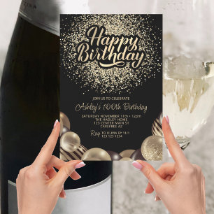 Convite 100º aniversário preto e Dourado