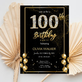 Convite 100º Diamond Black e Dourado Aniversário