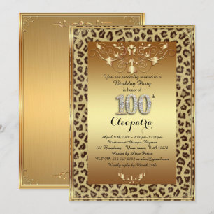 Convite 100º,Festa de aniversário 100º, Royal Cheetah gold