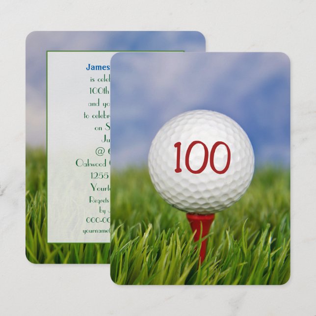 Convite 100º tema Golfe da Festa de aniversário (Frente/Verso)