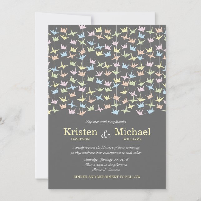 Convite 1000 Manipulações De Gruas De Papel Origami (Cinza (Frente)