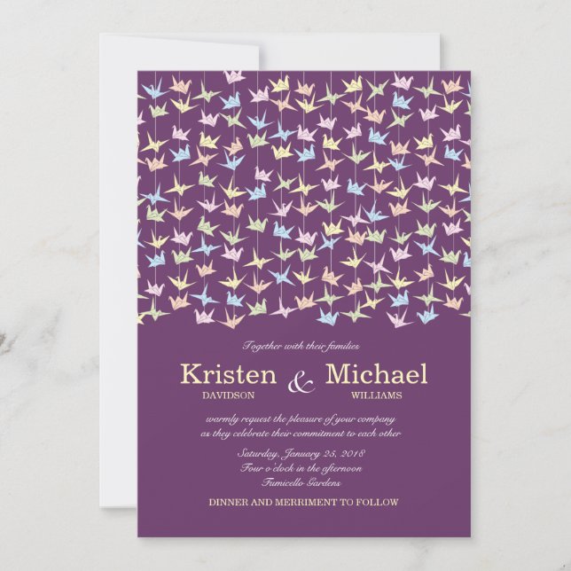 Convite 1000 Manipulações De Gruas De Papel Origami (Roxo) (Frente)