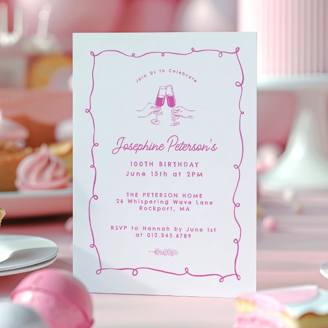 Convite 100.ª Festa de aniversário, rosada, rabisco (Criador carregado)