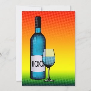 Convite 100.º aniversário : garrafa de vinho e copo de vin