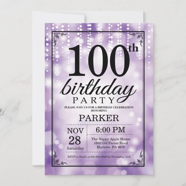 Convite 100. º Aniversário - Roxo-Literatura (Frente)