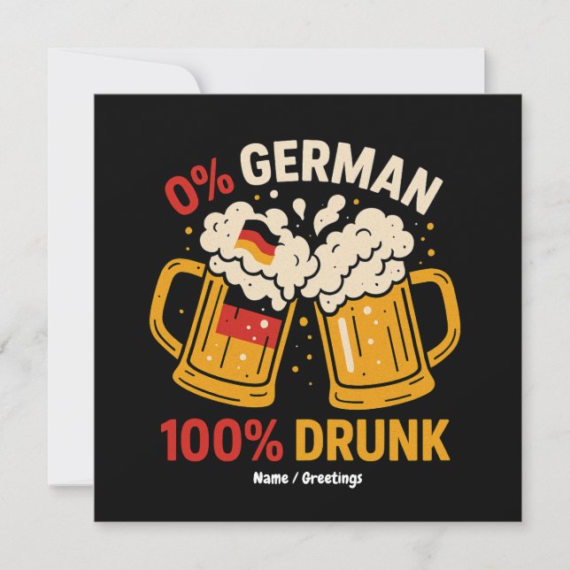 Convite 100% de Bebado alemão Funny Oktoberfest Beer Lover (Frente)