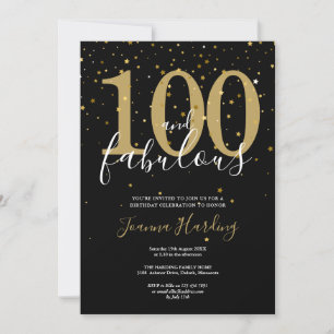 Convite 100 e Fabuloso Aniversário Elegante Dourado e Pret