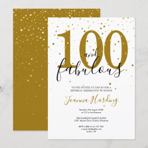 Convite 100 e Fabuloso Elegante Dourado e Preto Aniversári