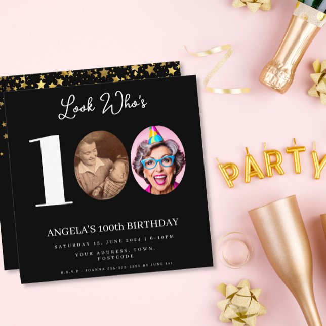 Convite 100th Birthday Photo Invitation | Number Collage (Criador carregado)