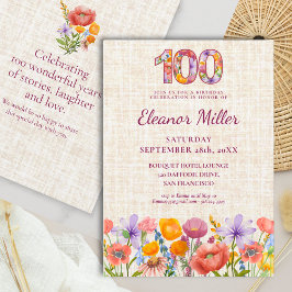 Convite 100th Birthday Wildflowers - Floral Number