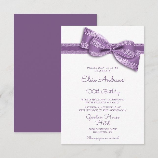 Convite 100th Centenarian Bow & Ribbon Birthday (Frente/Verso)