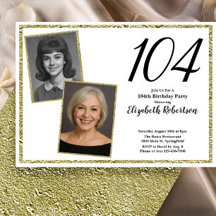 Convite 104º Personalizado Foto Branco e Dourado