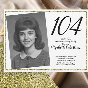Convite 104º Personalizado Foto Branco e Dourado