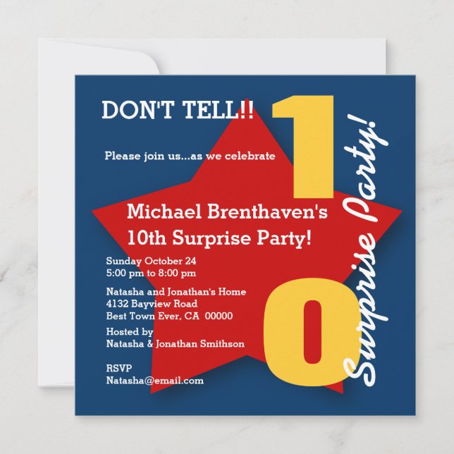 Convite 10o Estrela VERMELHA S03 da festa de aniversário (Frente)