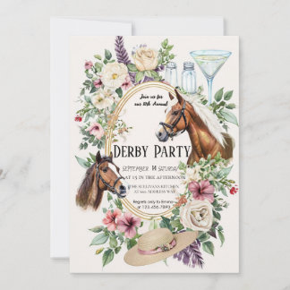 Convite 10th Annual Derby Party Invitation with Floral and