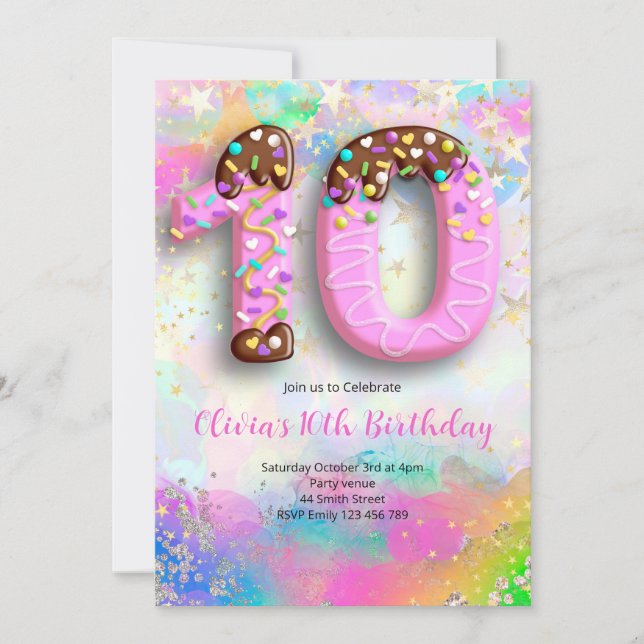 Convite 10th Birthday Girls Invitation (Frente)