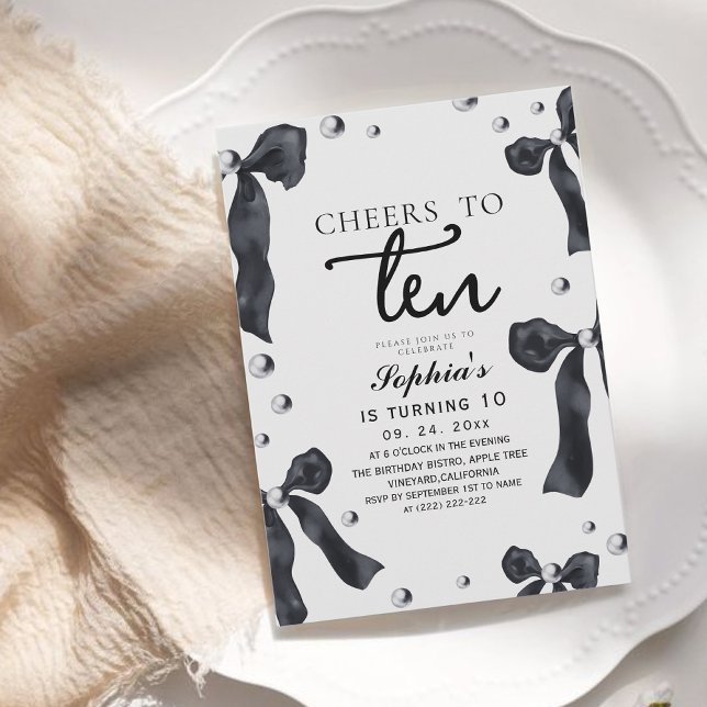 Convite 10th Black Bow Birthday Party (Criador carregado)