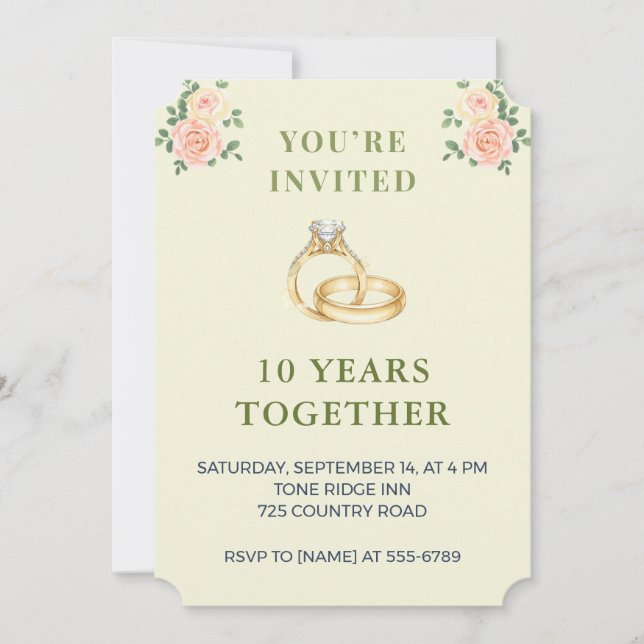 Convite 10th Wedding Anniversary Invitation | Elegant Ring (Frente)