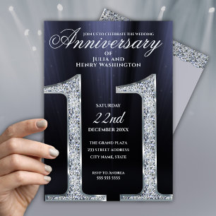 Convite 11º Aniversário Diamante Prata Anos Azul Escuro