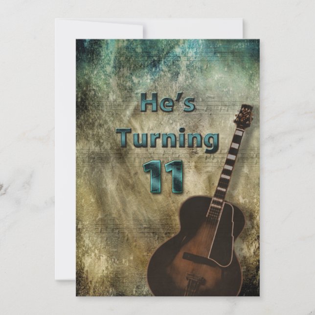 Convite 11 Birthday Invitation Boys Grunge Guitar (Frente)