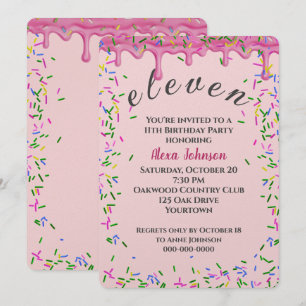 Convite 11 Birthday Pink Iching E Sprinkles