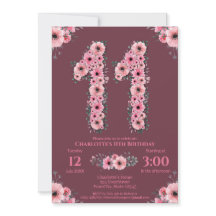 11 Grande Garota de Aniversário Flores Rosa Folhag