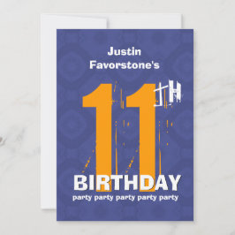 Convite 11 Modern Weathered Grunge Birthday Blue W02C