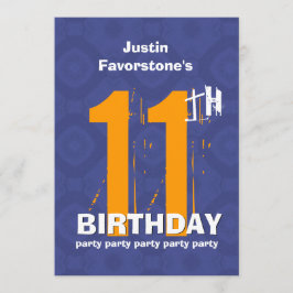 Convite 11 Modern Weathered Grunge Birthday Blue W02C