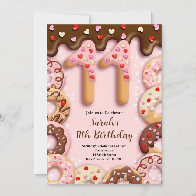 Convite 11th Birthday Girls Invitation (Frente)