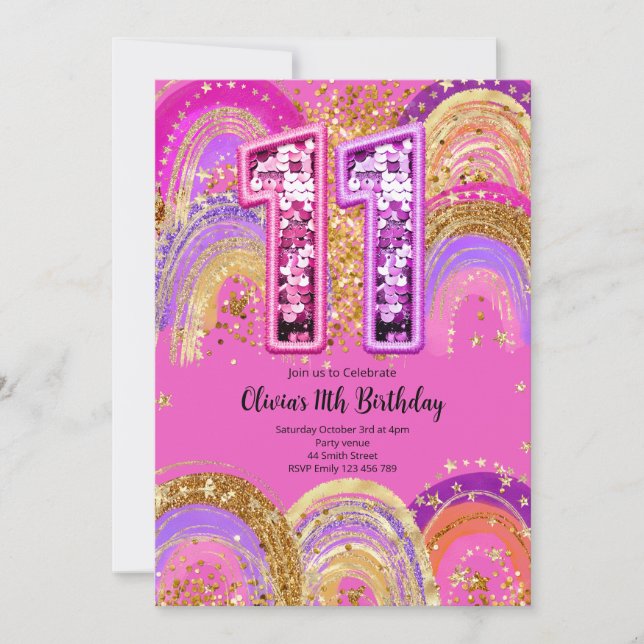 Convite 11th Birthday Girls Invitation (Frente)