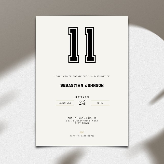 Convite 11th Birthday Invitation - Minimal Sport Style (11th birthday invitation simple sport design for teenagers)