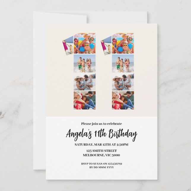 Convite 11th Birthday Invitation - Number 11 (Frente)