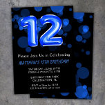 Convite 12 Birthday Balloons Kids Blue Boy Party<br><div class="desc">12 balões de aniversário crianças convite de aniversário de 12 azul para um garoto de 12 anos com moderno roteiro escrevendo e balões de folha azul divertidos.</div>
