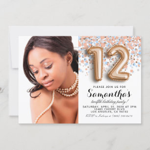 Convite 12 Birthday Confetti - Retrato Dourado