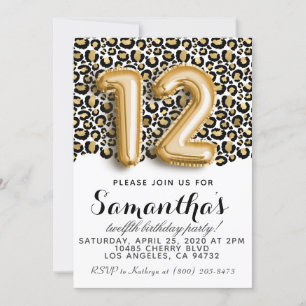 Convite 12 Birthday Leopard Animal Print Invance