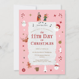Convite 12 Days of Christmas Cute Retro Midcentury Pink