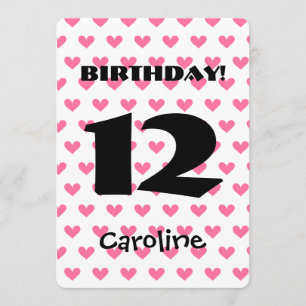 Convite 12 de Aniversário da Menina Nome Personalizado Mo