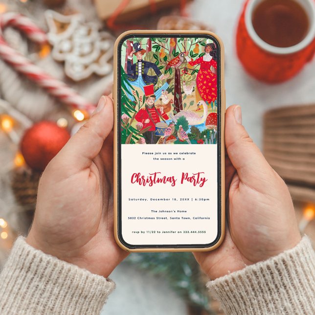 Convite 12 dias de Ilustração de Natal (Downloadable Digital Christmas Party Invitation with 12 Days of Christmas Illustration)