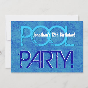 Convite 12 do Piscina de Aniversário da Criança, Blue Wh