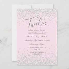 Convite 12 Festa de aniversário das Garotas Rosa Glitter S