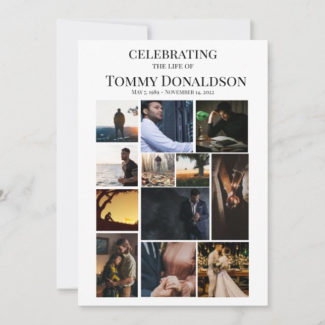 Convite 12 Foto Colagem Texto Simples Programa Funeral (Frente)