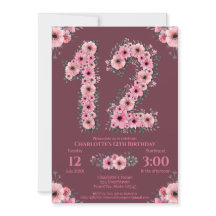 12 Grande Garota de Aniversário Flores Rosa Folhag