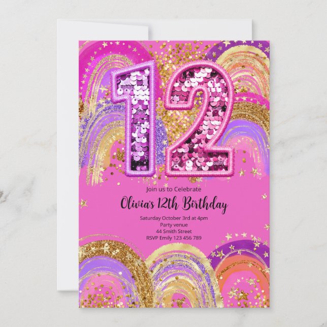 Convite 12th Birthday Girls Invitation (Frente)