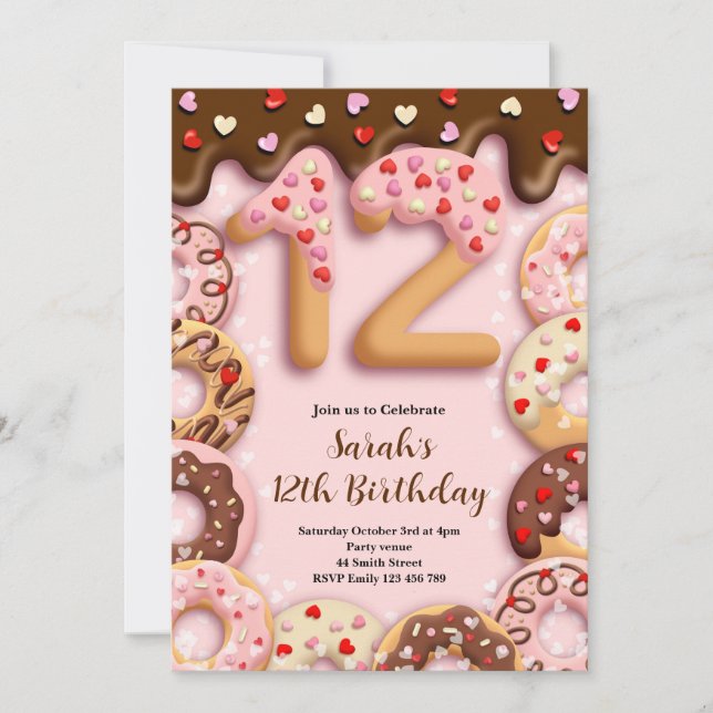 Convite 12th Birthday Girls Invitation (Frente)