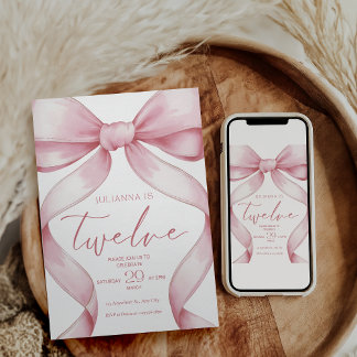 Convite 12th Birthday Invitation Pink Coquette Invite Girl